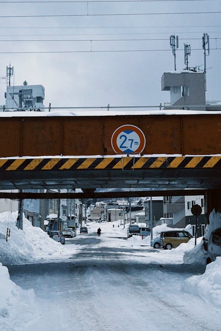 Winter journey under bridge