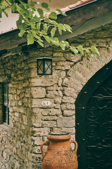 Lantern on stone wall