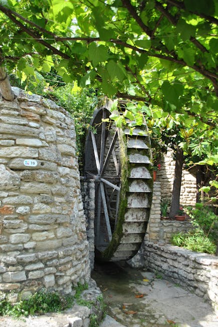 Water wheel stone wall