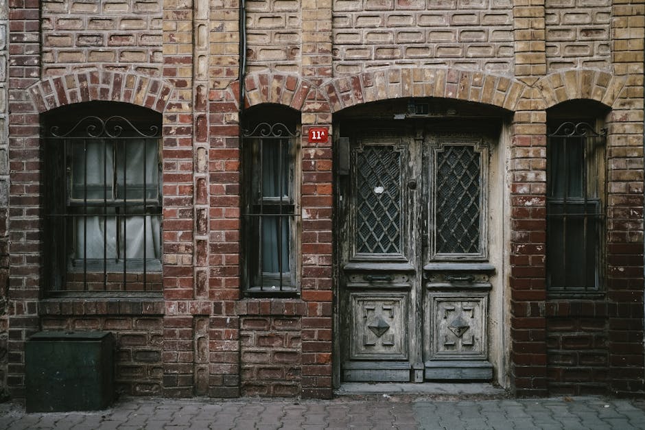 Brick building ornate door